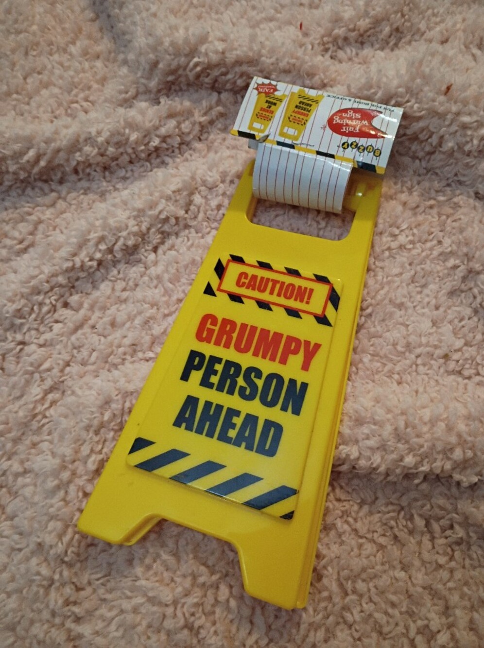 NWT Buzzy Fair Warning Desk Sign Grumpy Person Ahead Caution Office Humor Gift
